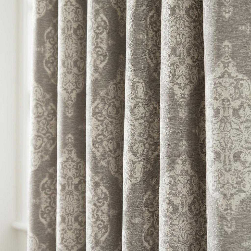 Warm Gray & Ivory Damask Linen Jacquard Curtains, Heavy Custom Drapes, Blackout Option, Extra Long Panels — image 10