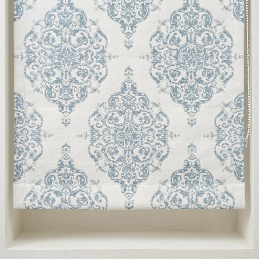 Dusty Blue Gray & Soft White Damask Jacquard Pure Linen Roman Shade, Custom Window Blind, Blackout or Light Filtering — image 9