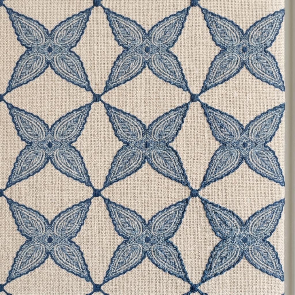 Navy Blue Natural Linen Roman Shade, Embroidered Geometric Floral Custom Blind, Blackout or Light Filtering — image 8