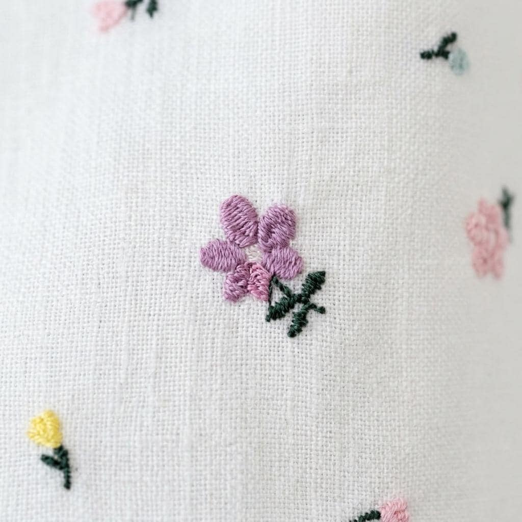 Soft White Linen Roman Shade, Pink Purple Embroidered Wildflower Nursery Blind, Custom Blackout or Light Filtering — image 6