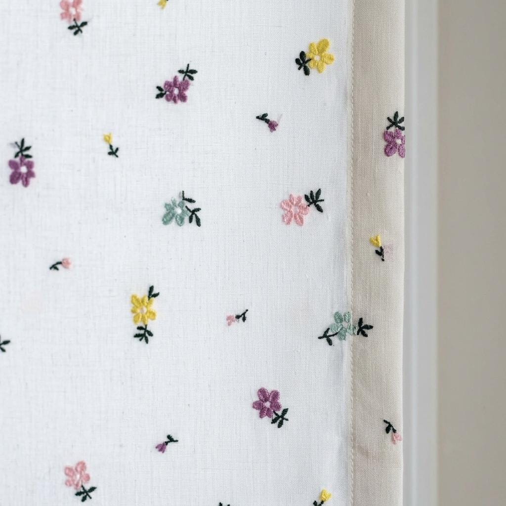 Soft White Linen Roman Shade, Pink Purple Embroidered Wildflower Nursery Blind, Custom Blackout or Light Filtering — image 8