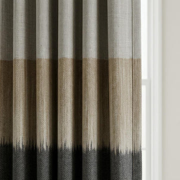 Greige, Taupe & Charcoal Color Block Linen Curtains, Custom Drapes, Blackout Option, Extra Long — image 1