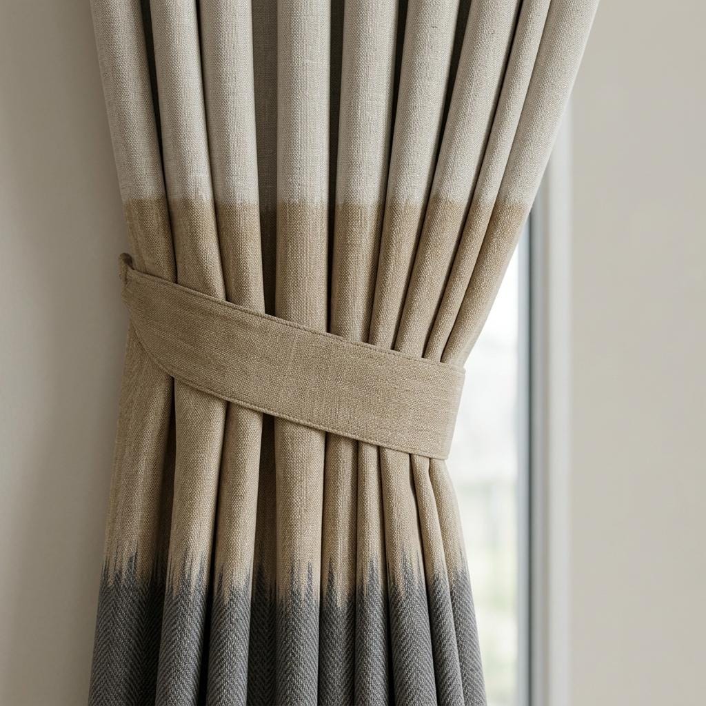 Greige, Taupe & Charcoal Color Block Linen Curtains, Custom Drapes, Blackout Option, Extra Long — image 4