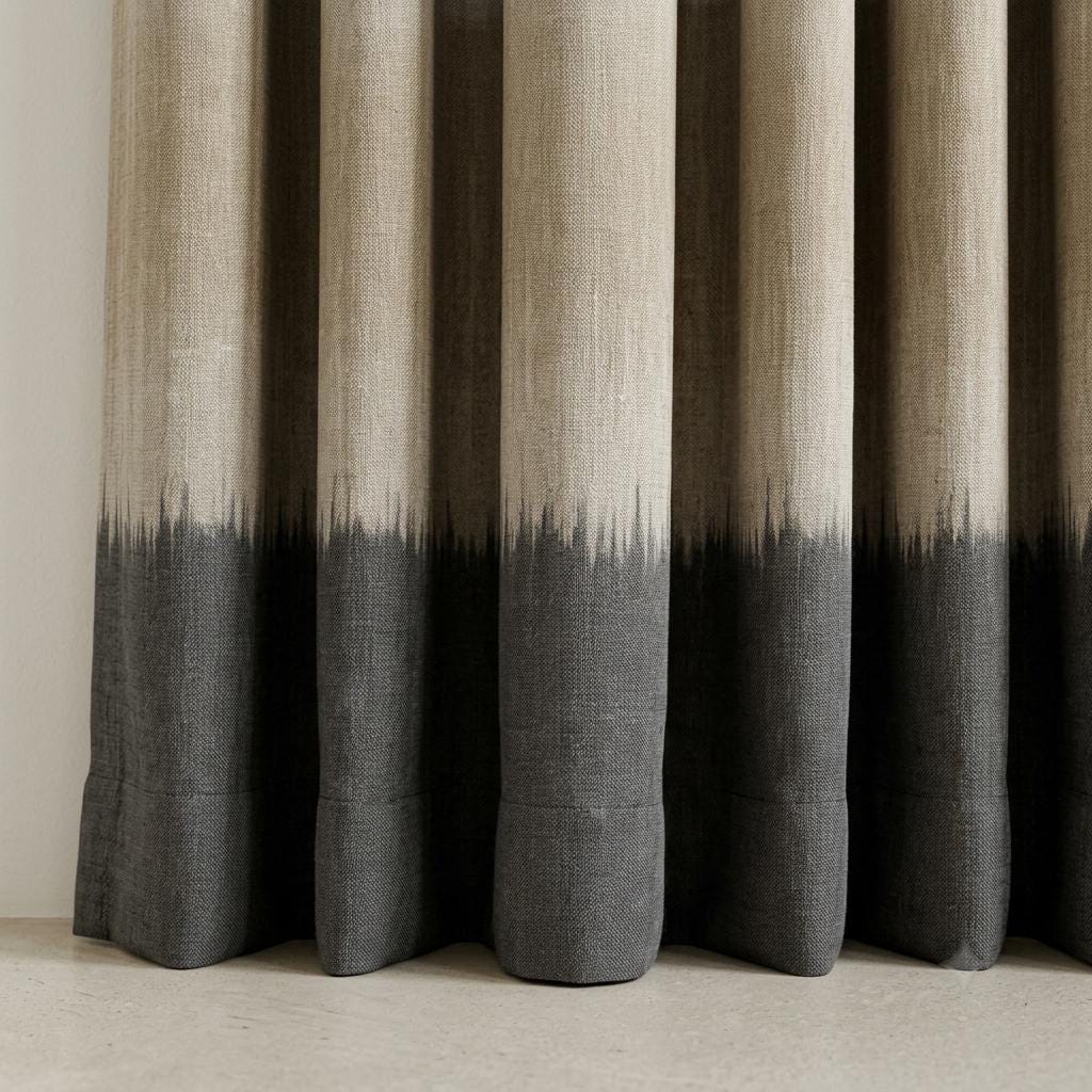 Greige, Taupe & Charcoal Color Block Linen Curtains, Custom Drapes, Blackout Option, Extra Long — image 5