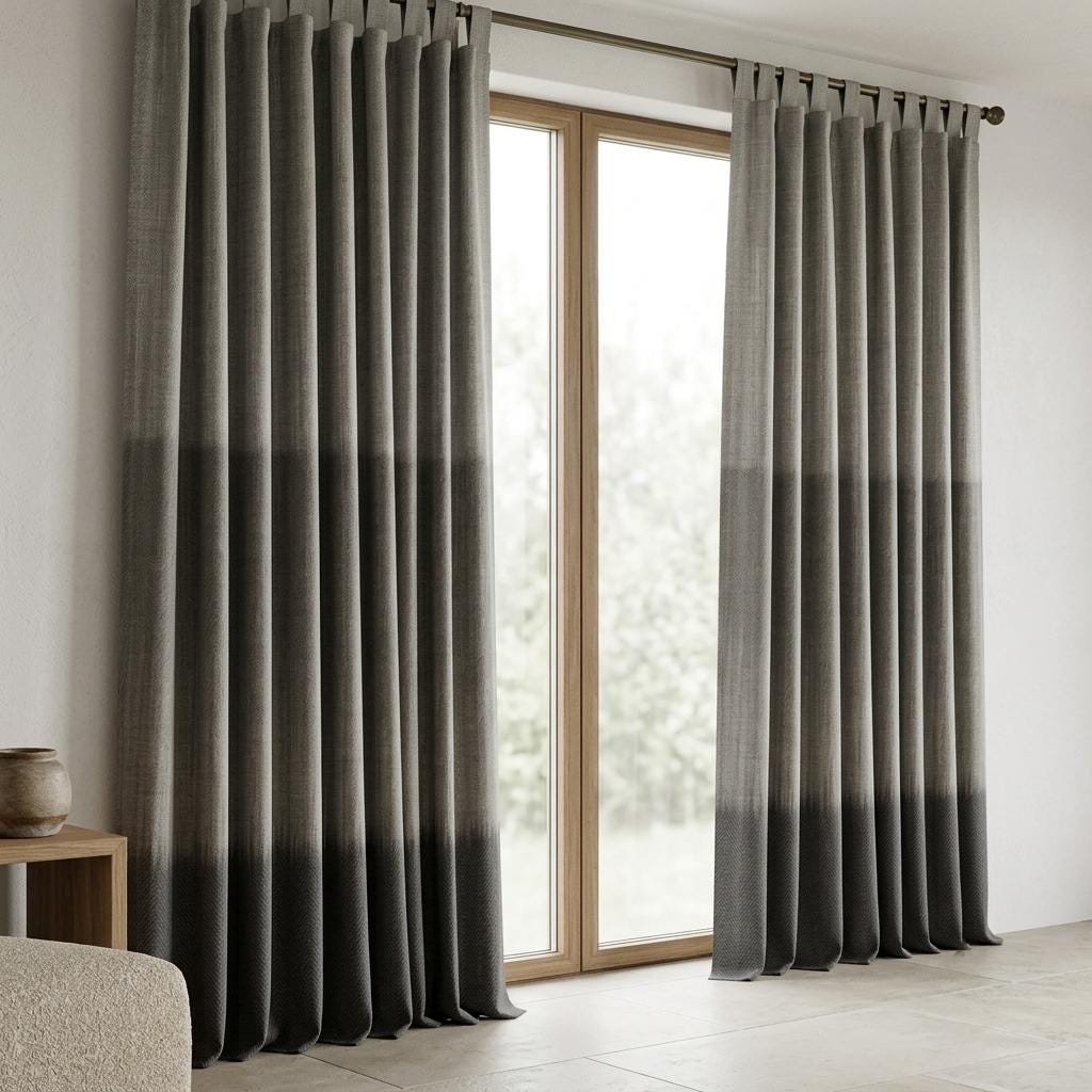 Greige Taupe & Charcoal Color Block Linen Curtains, Custom Drapes, Blackout Option, Extra Long Panels — image 1