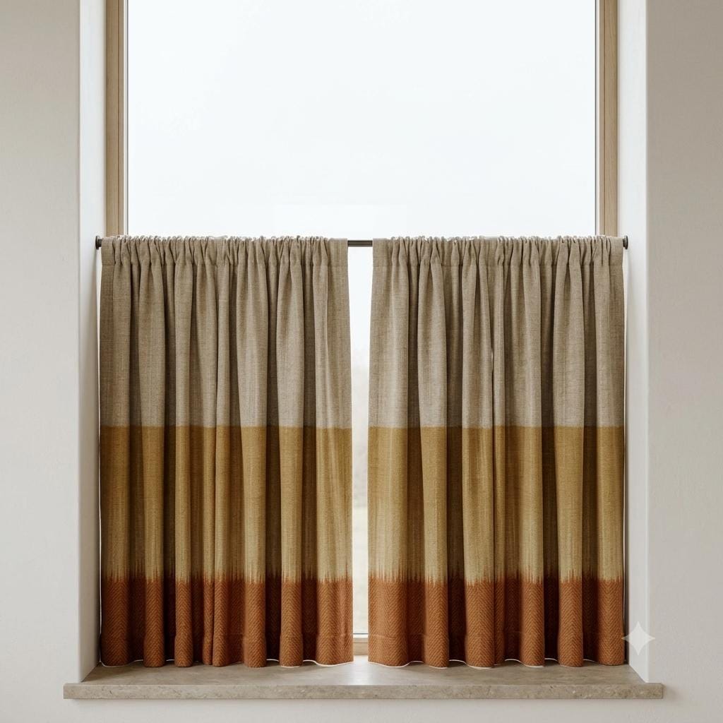 Heavy Linen Curtains, Oatmeal Camel & Rust Color Block, Custom Blackout, Extra Long Panels — image 9