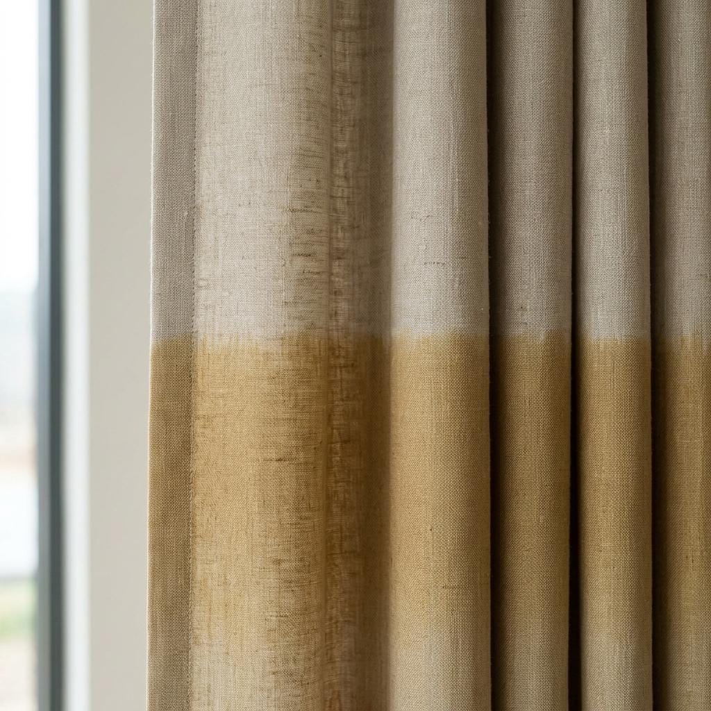 Heavy Linen Curtains, Oatmeal Camel & Rust Color Block, Custom Blackout, Extra Long Panels — image 6