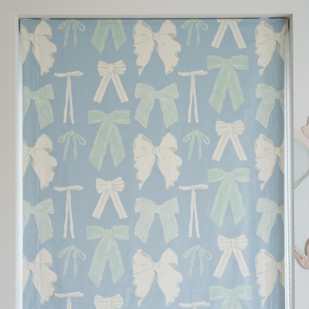 Powder Blue Velvet Roman Shade, White Mint Bow Nursery Blind, Coquette Custom Blackout or Light Filtering — image 7