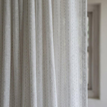 Muted White Pure Linen Sheer Curtains, Grey Embroidered Dash Drapes, Custom Neutral Privacy Panels — image 1
