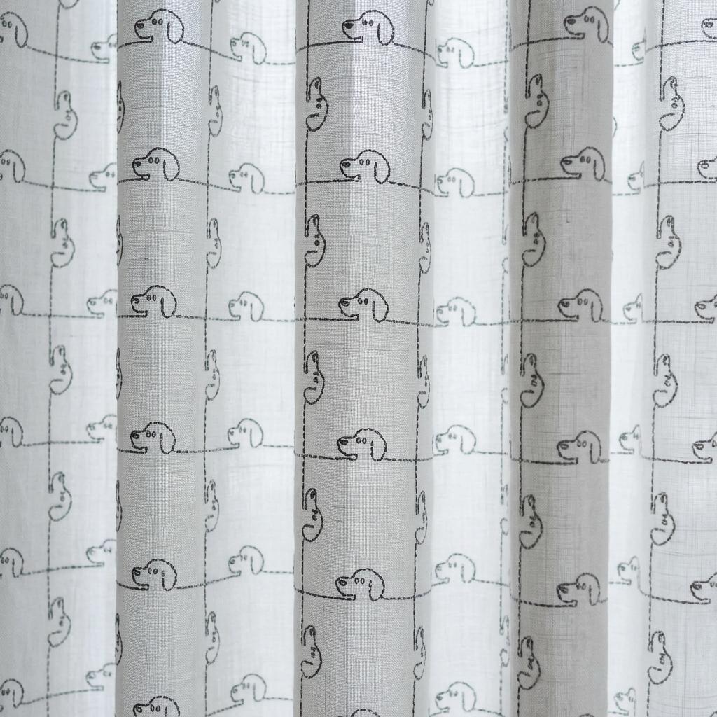 Soft White Pure Linen Sheer Curtains, Grey Embroidered Puppy Dog Nursery Drapes, Kids Room Custom Light Filtering Panels — image 4