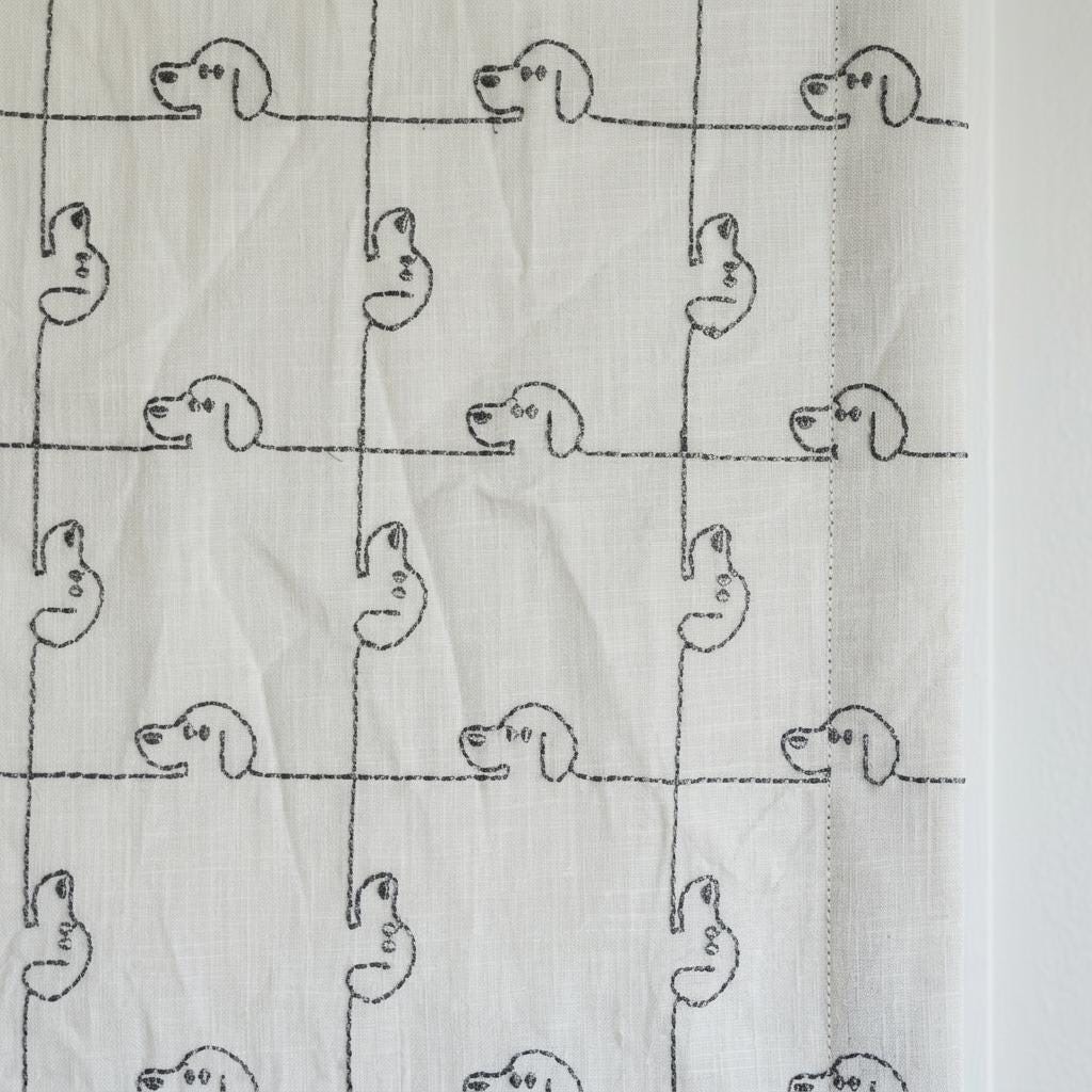 Soft White Linen Roman Shade, Gray Embroidered Puppy Dog Nursery Blind, Custom Blackout or Light Filtering — image 3