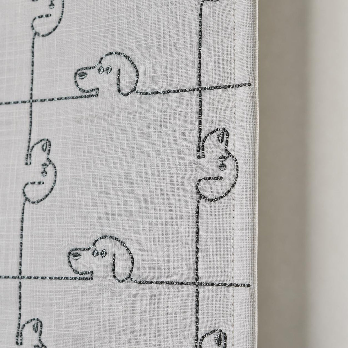 Soft White Linen Roman Shade, Gray Embroidered Puppy Dog Nursery Blind, Custom Blackout or Light Filtering — image 10