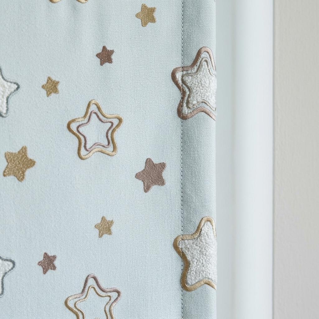 Misty Ice Blue Linen Roman Shade, Embroidered Pastel Star Nursery Blind, Kids Celestial Custom Shade, Blackout or Light Filtering — image 8
