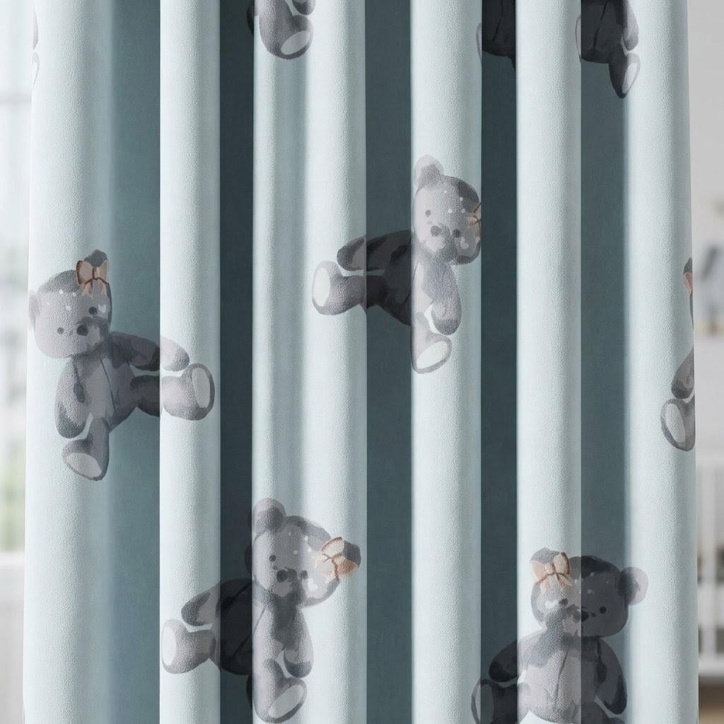 Pale Powder Blue Velvet Curtains, Gray Teddy Bear Print, Nursery & Kids Room Drapes, Custom Blackout Option — image 6