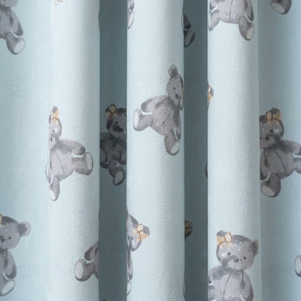 Pale Powder Blue Velvet Curtains, Gray Teddy Bear Print, Nursery & Kids Room Drapes, Custom Blackout Option — image 9
