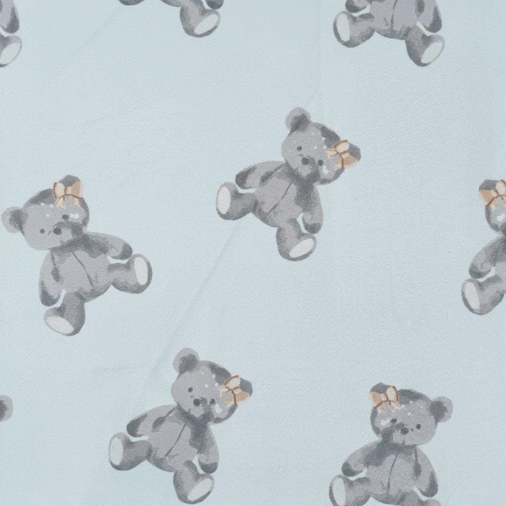 Misty Ice Blue Velvet Roman Shade, Gray Teddy Bear Nursery Blind, Kids Custom Window Shade, Blackout or Light Filtering — image 6