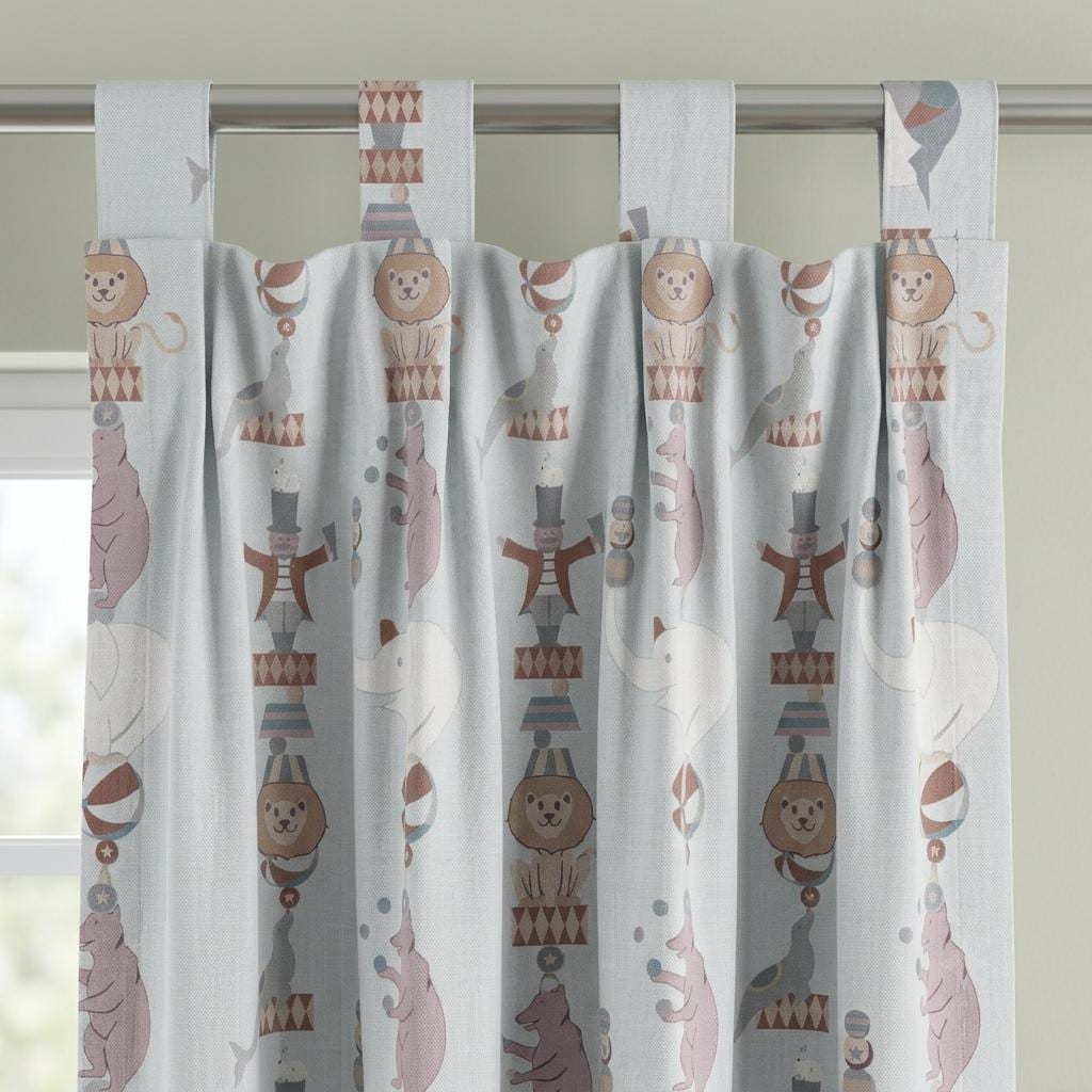 Pale Blue Linen Curtains, Vintage Circus Animal Print, Nursery & Kids Room Drapes, Custom Sizes, Blackout Option — image 7