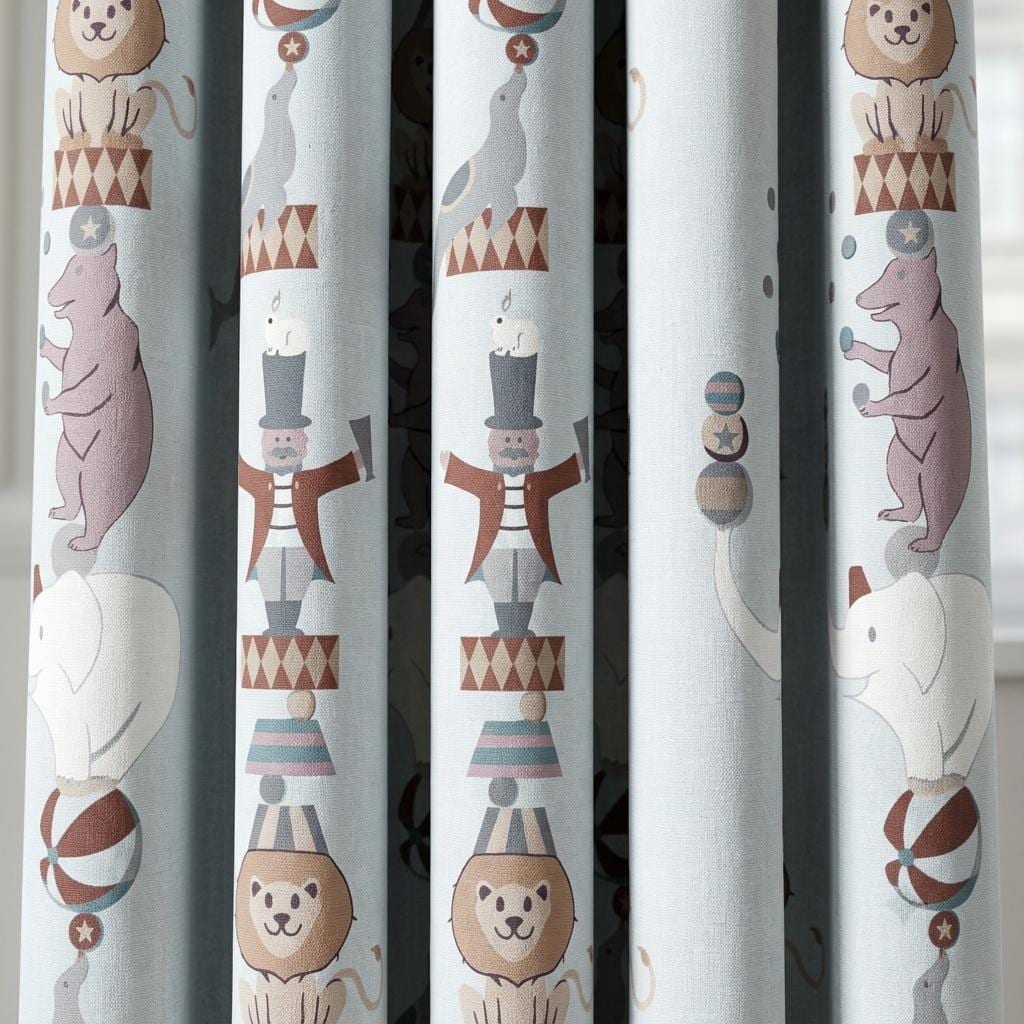 Pale Blue Linen Curtains, Vintage Circus Animal Print, Nursery & Kids Room Drapes, Custom Sizes, Blackout Option — image 6