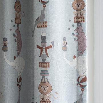 Pale Blue Linen Curtains, Vintage Circus Animal Print, Nursery & Kids Room Drapes, Custom Sizes, Blackout Option — image 1