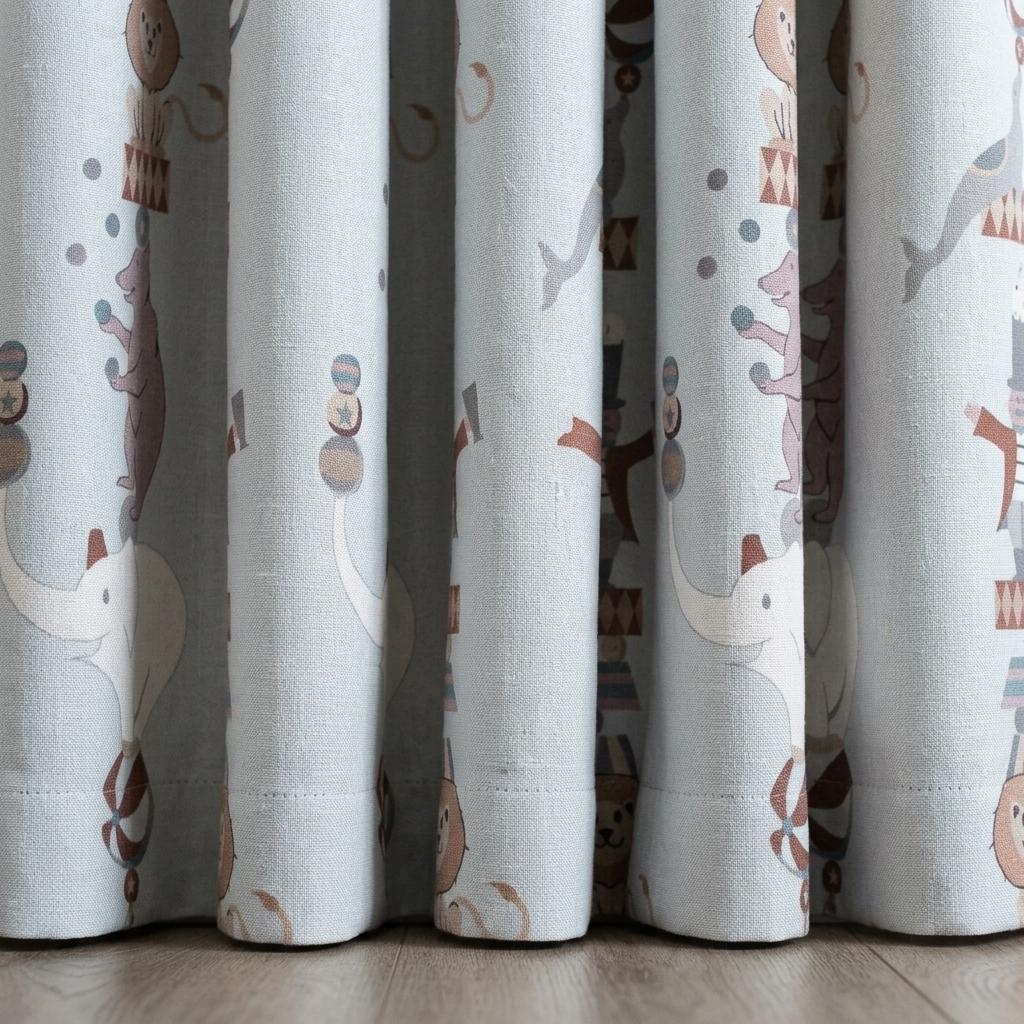 Pale Blue Linen Curtains, Vintage Circus Animal Print, Nursery & Kids Room Drapes, Custom Sizes, Blackout Option — image 4