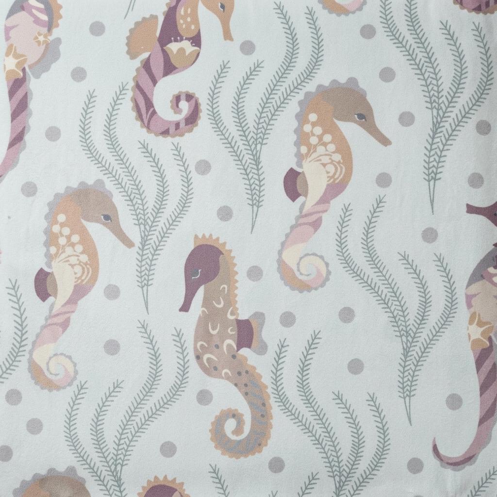 Misty Aqua Blue Matte Velvet Roman Shade, Seahorse Ocean Nursery Blind, Kids Coastal Custom Shade, Blackout or Light Filtering — image 5