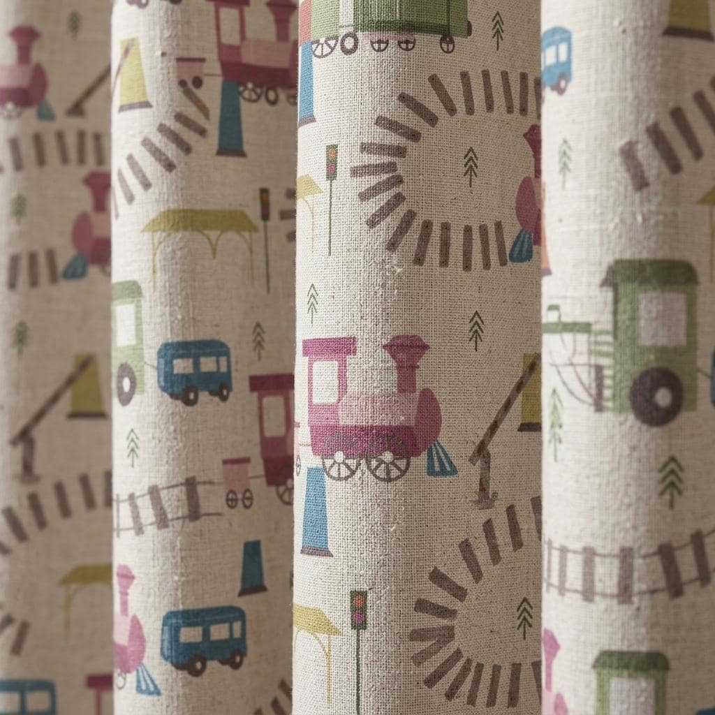 Cream Linen Curtains, Pink & Blue Train Print, Kids Room and Nursery Drapes, Custom Sizes, Blackout Option — image 8