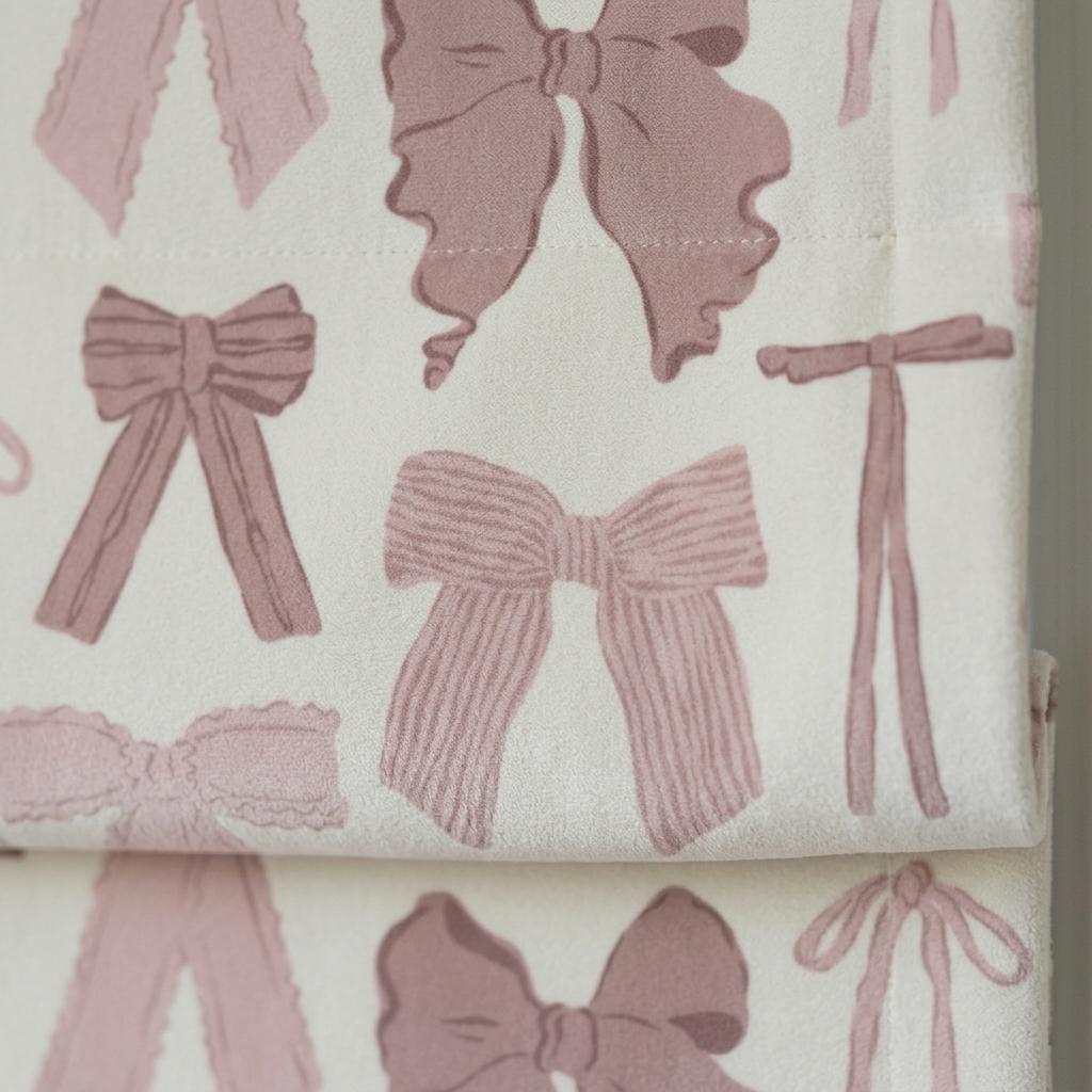 Pale Seafoam Velvet Roman Shade, Pink Bow Nursery Blind, Coquette Custom Blackout Window Shade — image 3