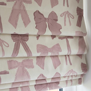Pale Seafoam Velvet Roman Shade, Pink Bow Nursery Blind, Coquette Custom Blackout Window Shade — image 1