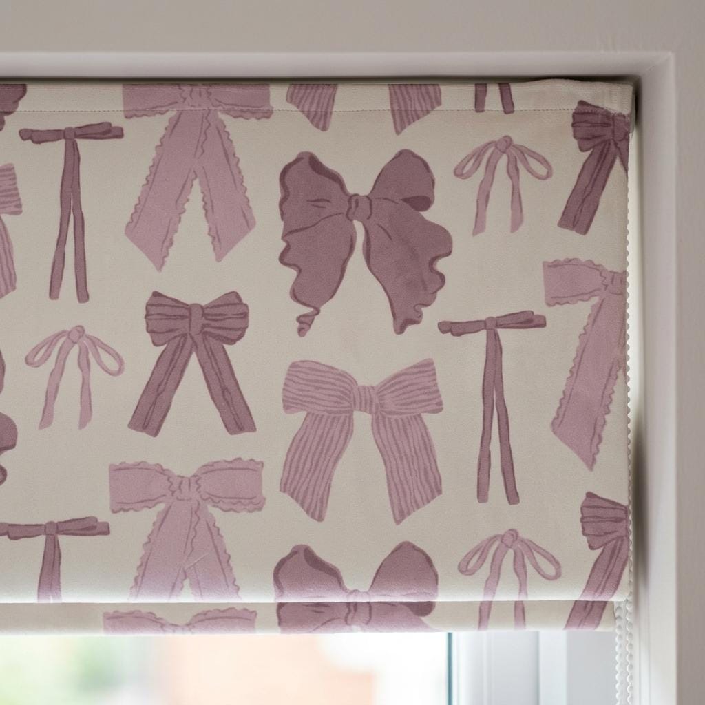 Pale Seafoam Velvet Roman Shade, Pink Bow Nursery Blind, Coquette Custom Blackout Window Shade — image 5