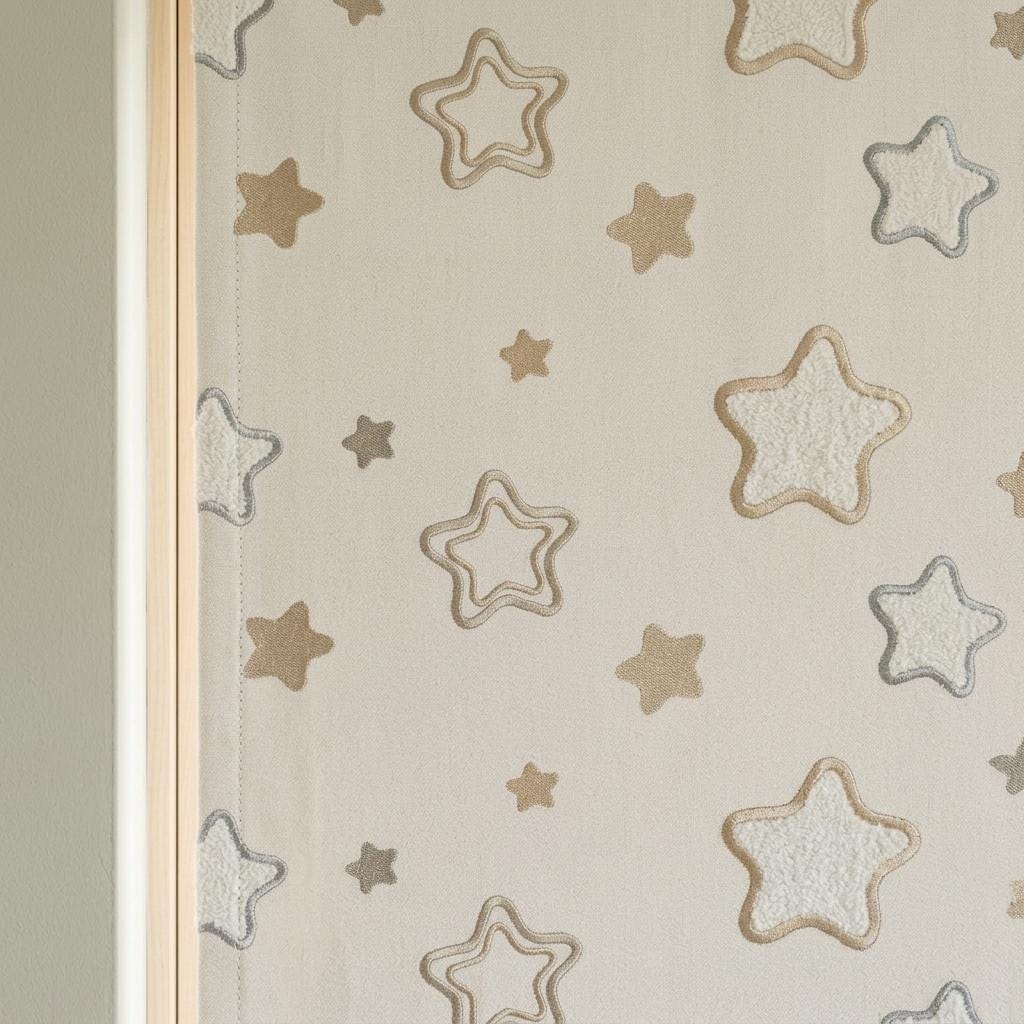 Ivory Embroidered Star Linen Roman Shade, Champagne Beige & Blue Gray Stars, Custom Corded Nursery Blind, Blackout Option — image 6