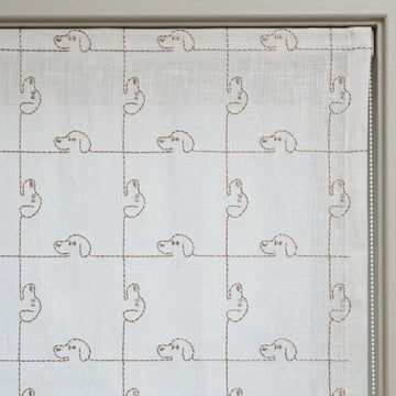 Soft White Linen Roman Shade, Light Taupe Puppy Embroidery, Custom Nursery Blackout Window Blind — image 1