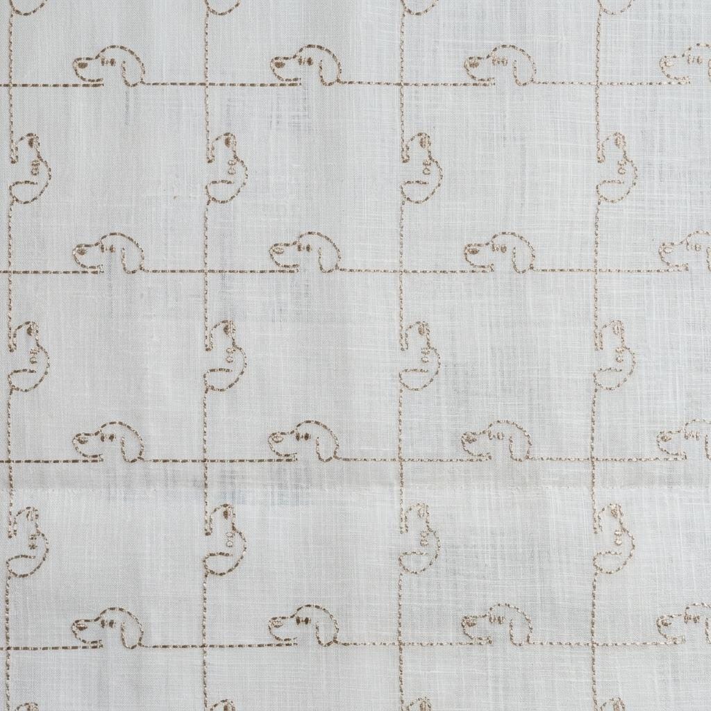 Soft White Linen Roman Shade, Light Taupe Puppy Embroidery, Custom Nursery Blackout Window Blind — image 4