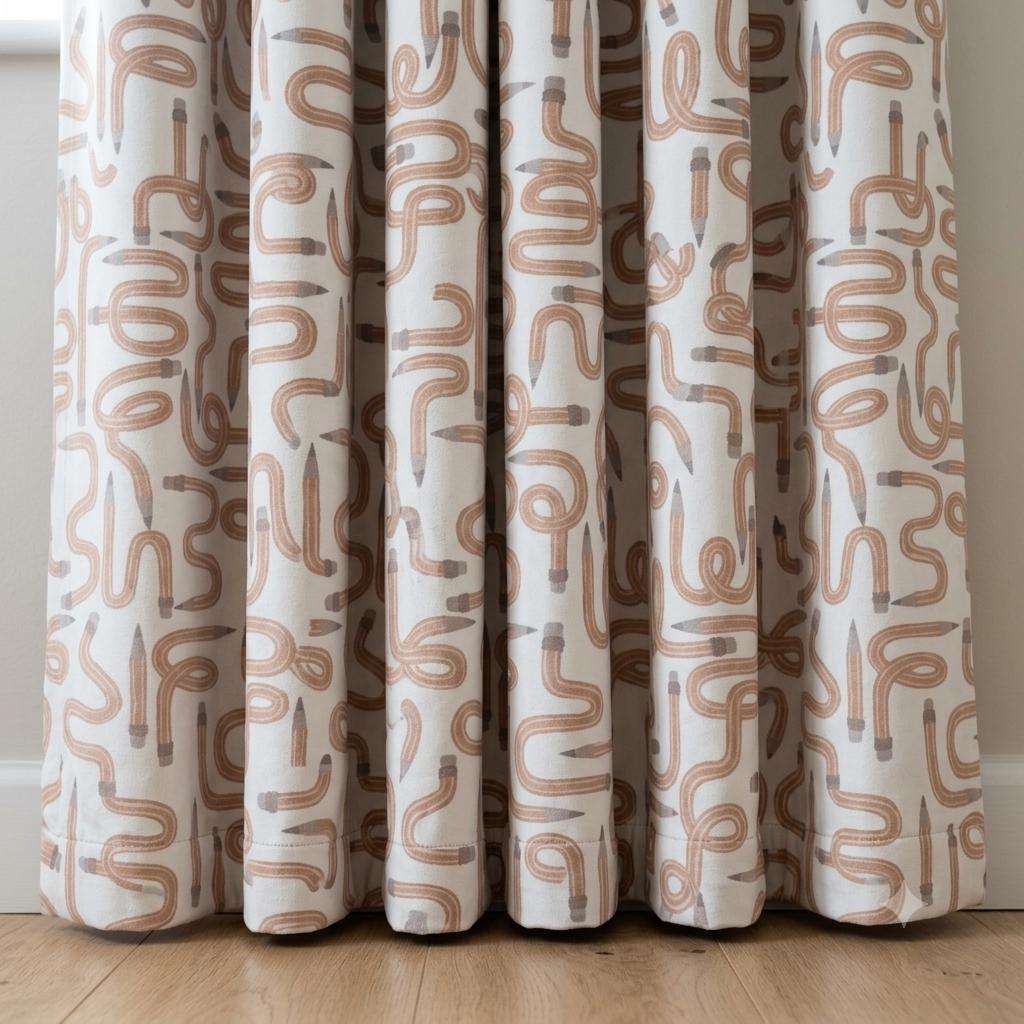 Soft White Velvet Curtains, Caramel Wavy Pencil Print, Nursery & Kids Room Drapes, Custom Sizes, Blackout Option — image 4
