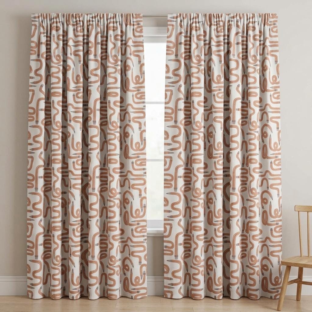 Soft White Velvet Curtains, Caramel Wavy Pencil Print, Nursery & Kids Room Drapes, Custom Sizes, Blackout Option — image 5