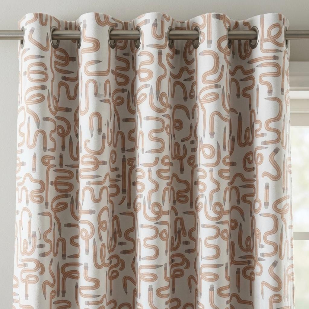 Soft White Velvet Curtains, Caramel Wavy Pencil Print, Nursery & Kids Room Drapes, Custom Sizes, Blackout Option — image 3