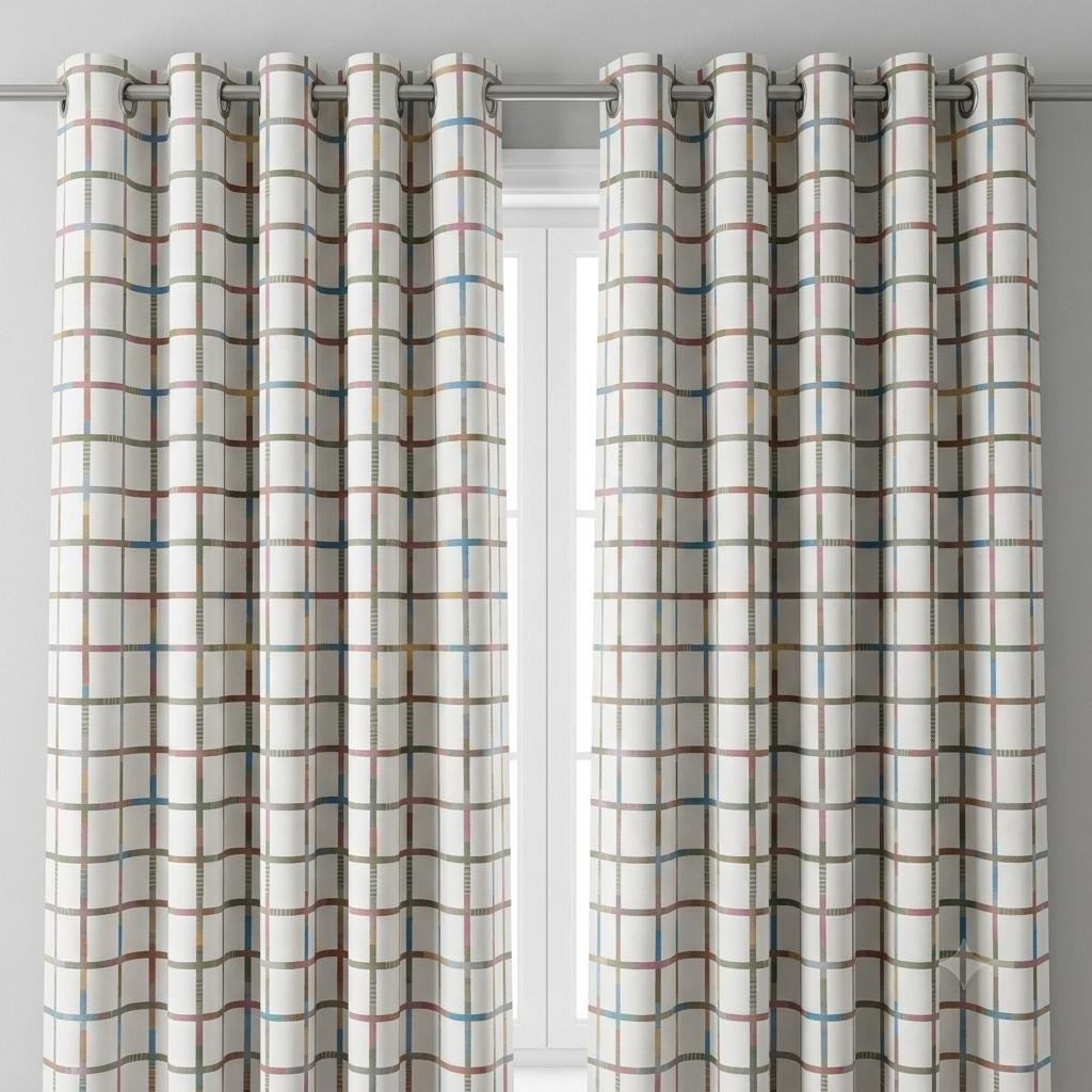 Velvet Nursery Curtains, Soft Ivory Pastel Multicolor Geometric Grid Kids Room Drapes, Custom Blackout Option — image 8