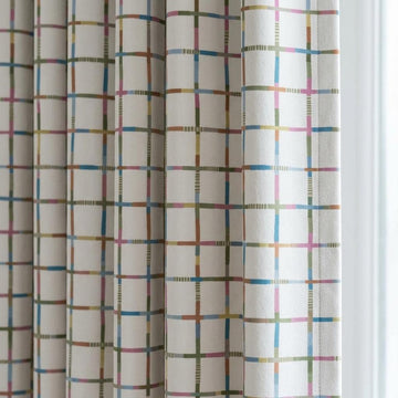Velvet Nursery Curtains, Soft Ivory Pastel Multicolor Geometric Grid Kids Room Drapes, Custom Blackout Option — image 1