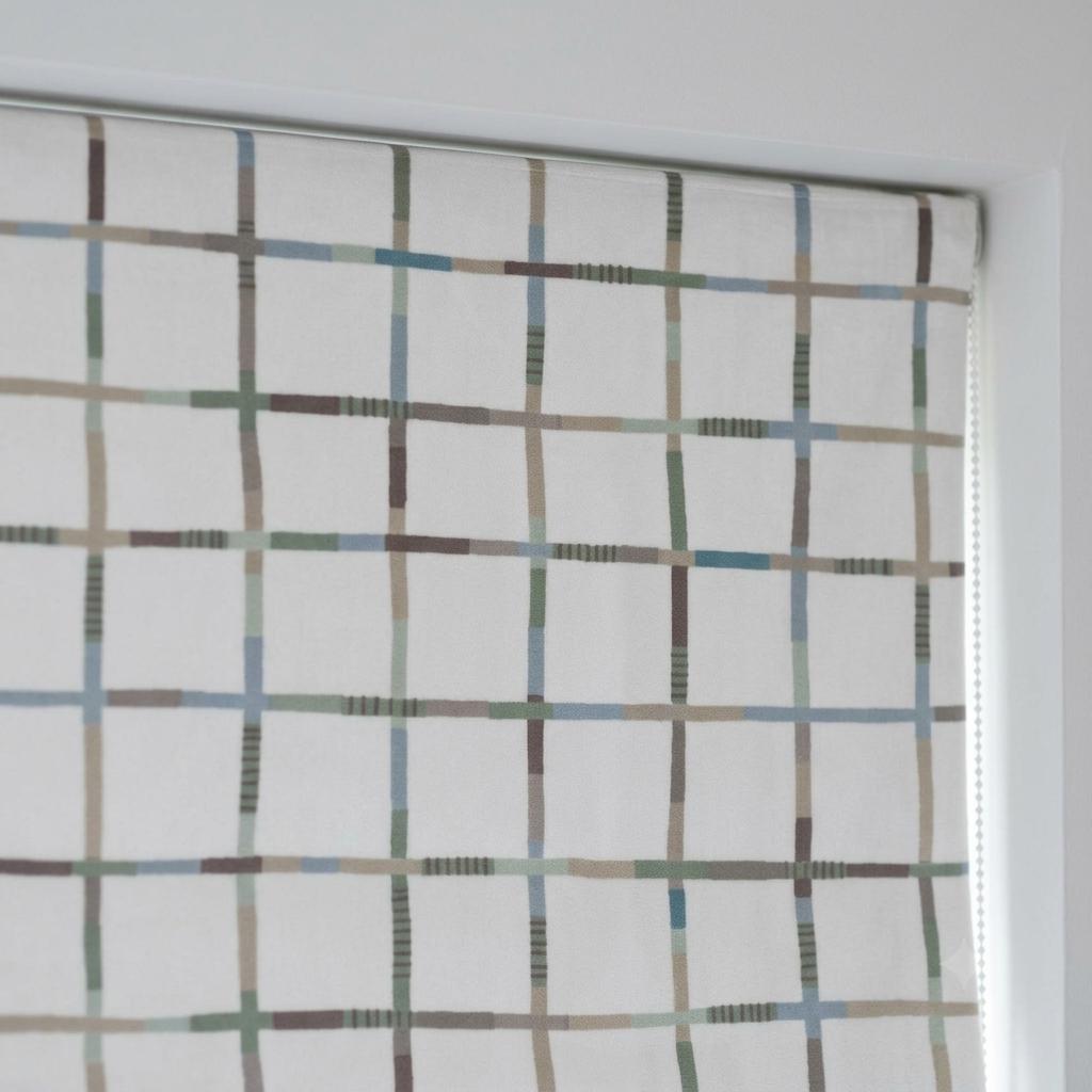 Soft White Plaid Velvet Roman Shade, Pastel Mint Blue Taupe Checkered Nursery Blind, Custom Kids Blackout Window Shade — image 5