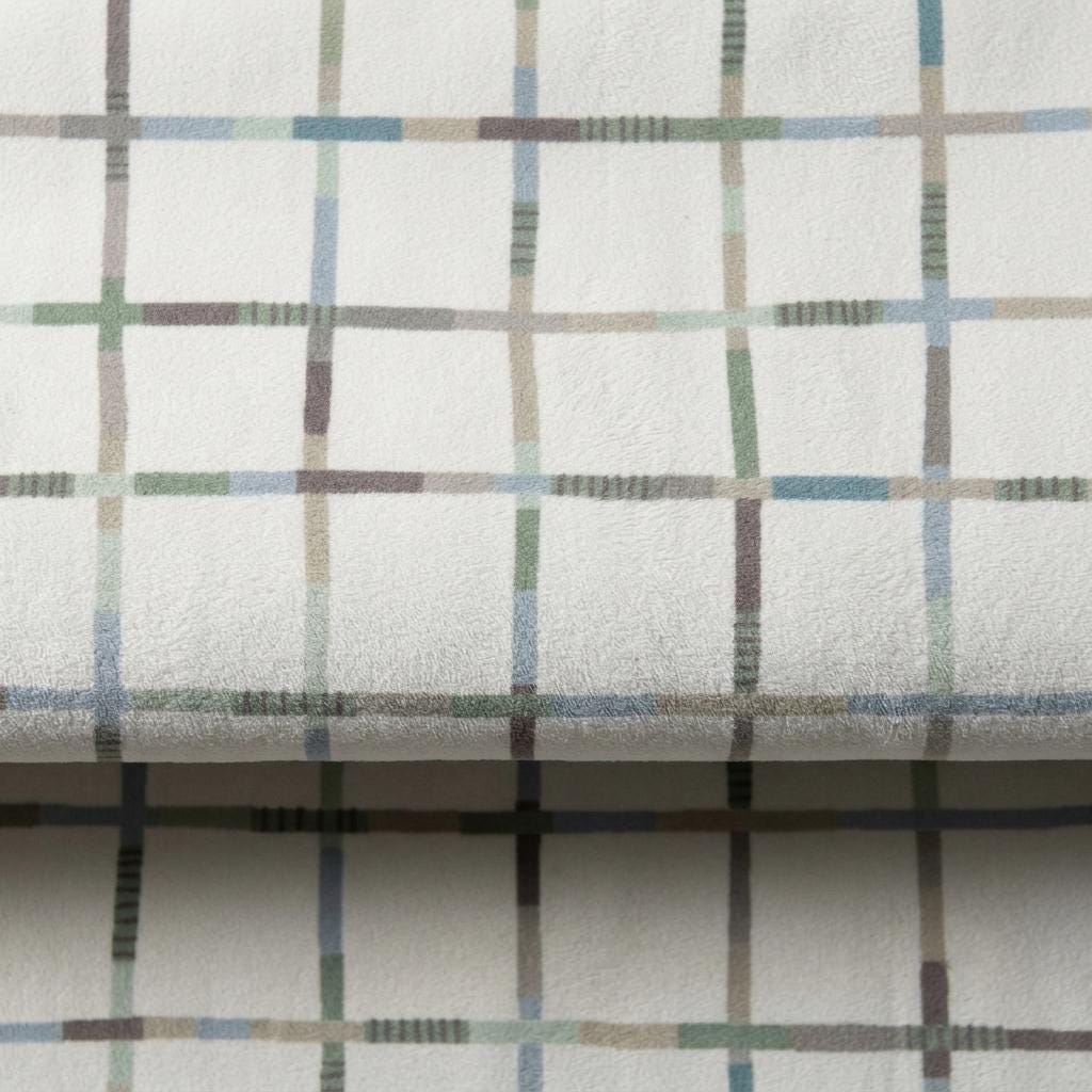 Soft White Plaid Velvet Roman Shade, Pastel Mint Blue Taupe Checkered Nursery Blind, Custom Kids Blackout Window Shade — image 7