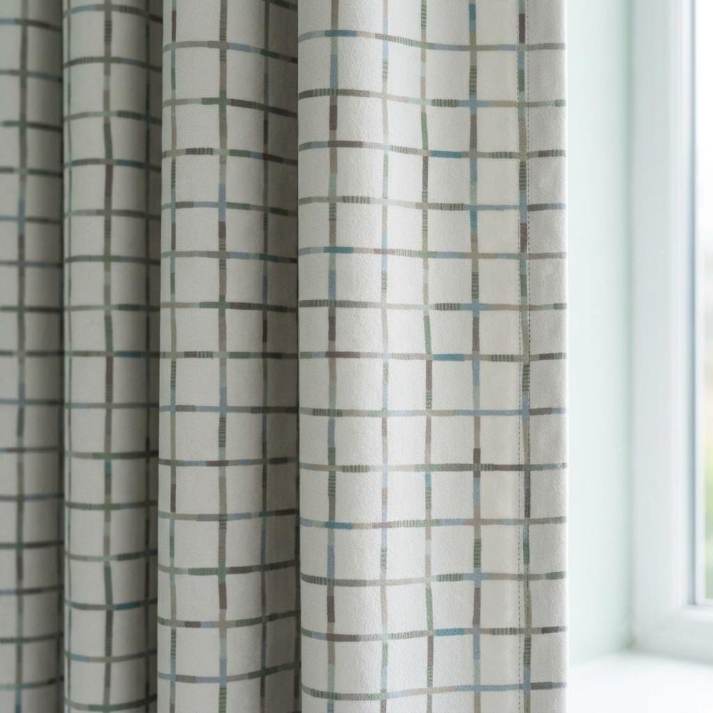 Ivory Matte Velvet Nursery Curtains, Blue & Sage Windowpane Plaid, Custom Size, Optional Blackout Lining — image 7