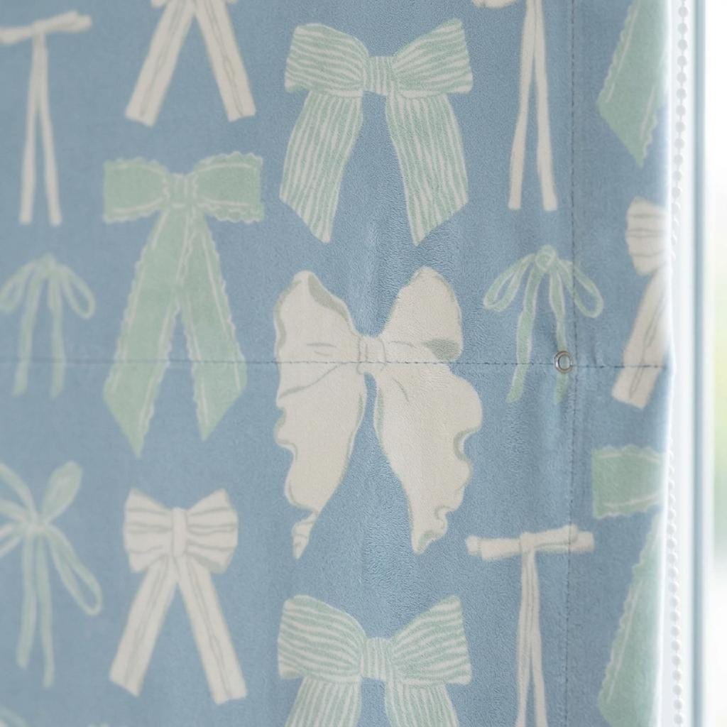 Powder Blue Velvet Roman Shade, White Mint Bow Nursery Blind, Coquette Custom Blackout or Light Filtering — image 6