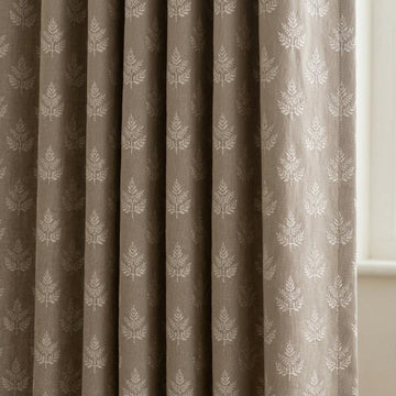 Oatmeal Beige Linen Curtains with White Leaf Embroidery, Botanical Drapes, Custom Size, Optional Blackout Lining — image 1