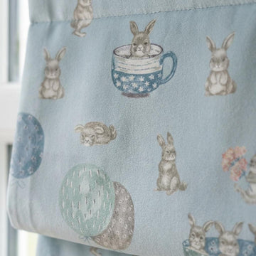 Powder Blue Velvet Roman Shade, Bunny Rabbit Nursery Blind, Balloon Kids Window Shade, Blackout or Light Filtering — image 1