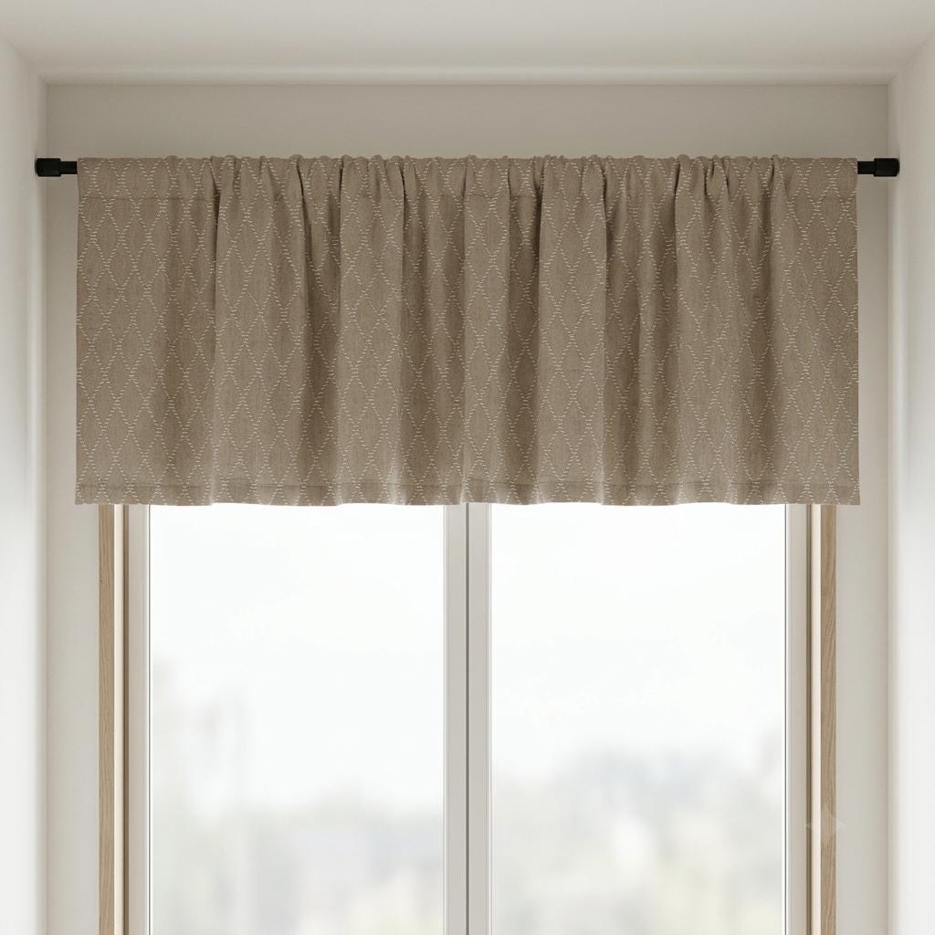 Oatmeal Beige Linen Curtains with White Diamond Embroidery, Geometric Boho Drapes, Custom Size, Optional Blackout Lining — image 8