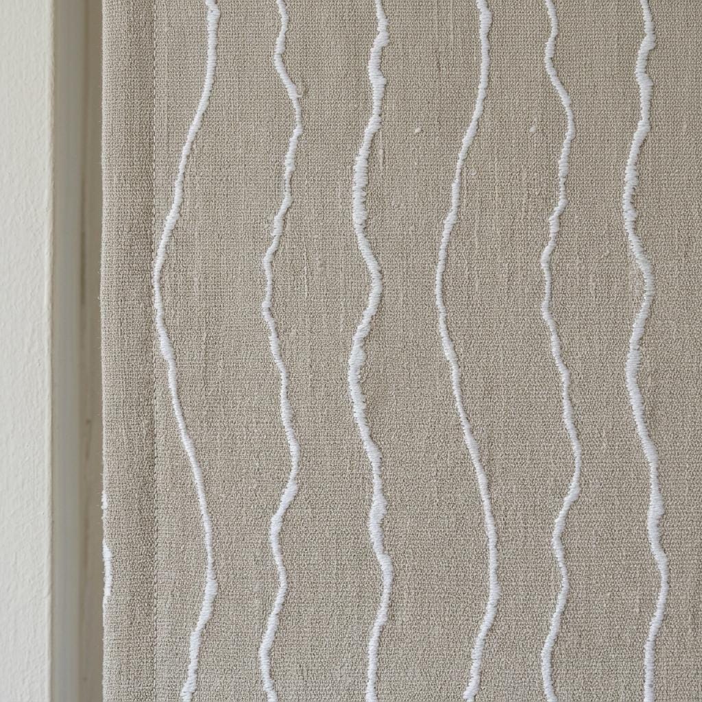Natural Beige Linen Roman Shade, Ivory Wavy Stripe Embroidered Blind, Custom Corded Blackout Window Shade — image 5