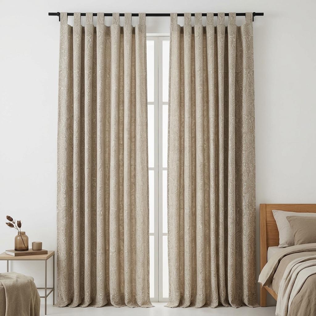 Beige Linen Curtains with Ivory Paisley Embroidery, Custom Sizes, Optional Blackout Lining — image 5