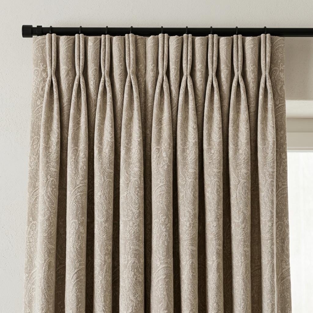 Beige Linen Curtains with Ivory Paisley Embroidery, Custom Sizes, Optional Blackout Lining — image 8