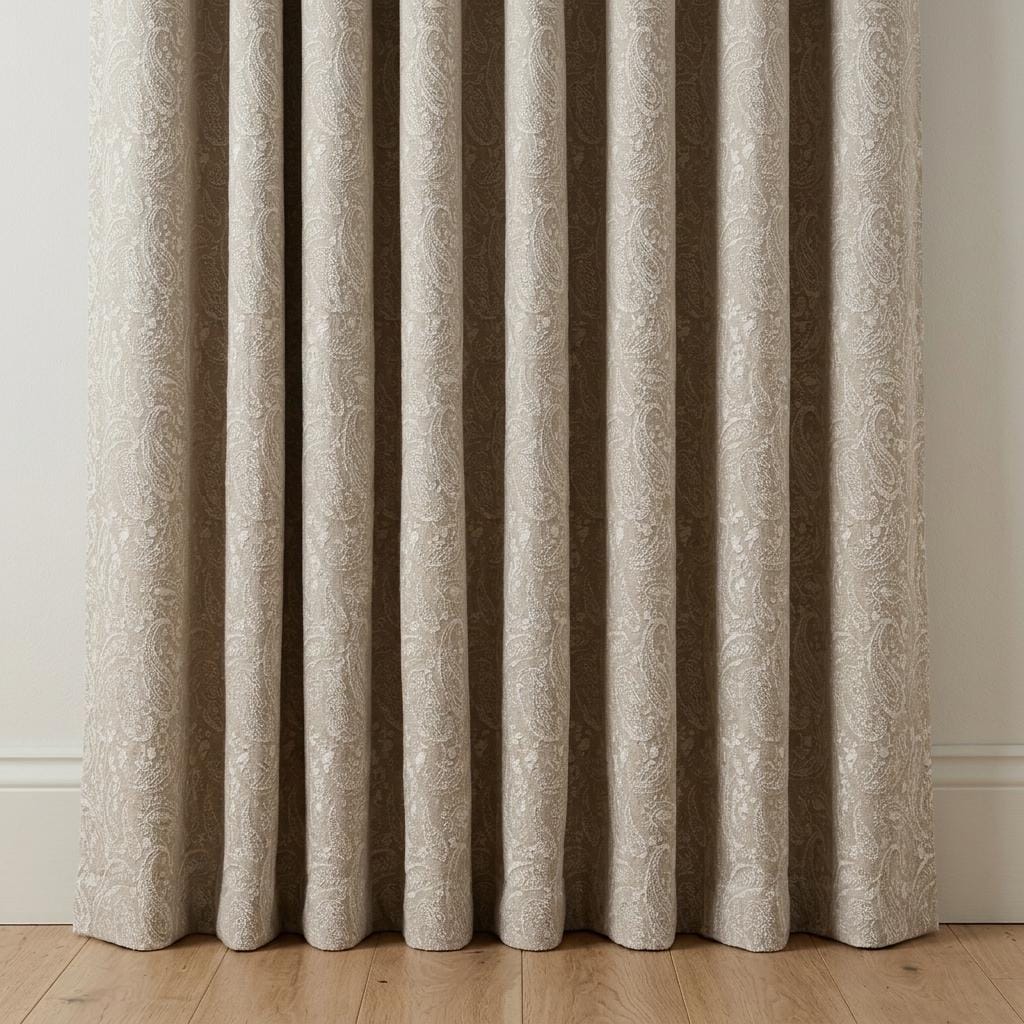 Beige Linen Curtains with Ivory Paisley Embroidery, Custom Sizes, Optional Blackout Lining — image 4
