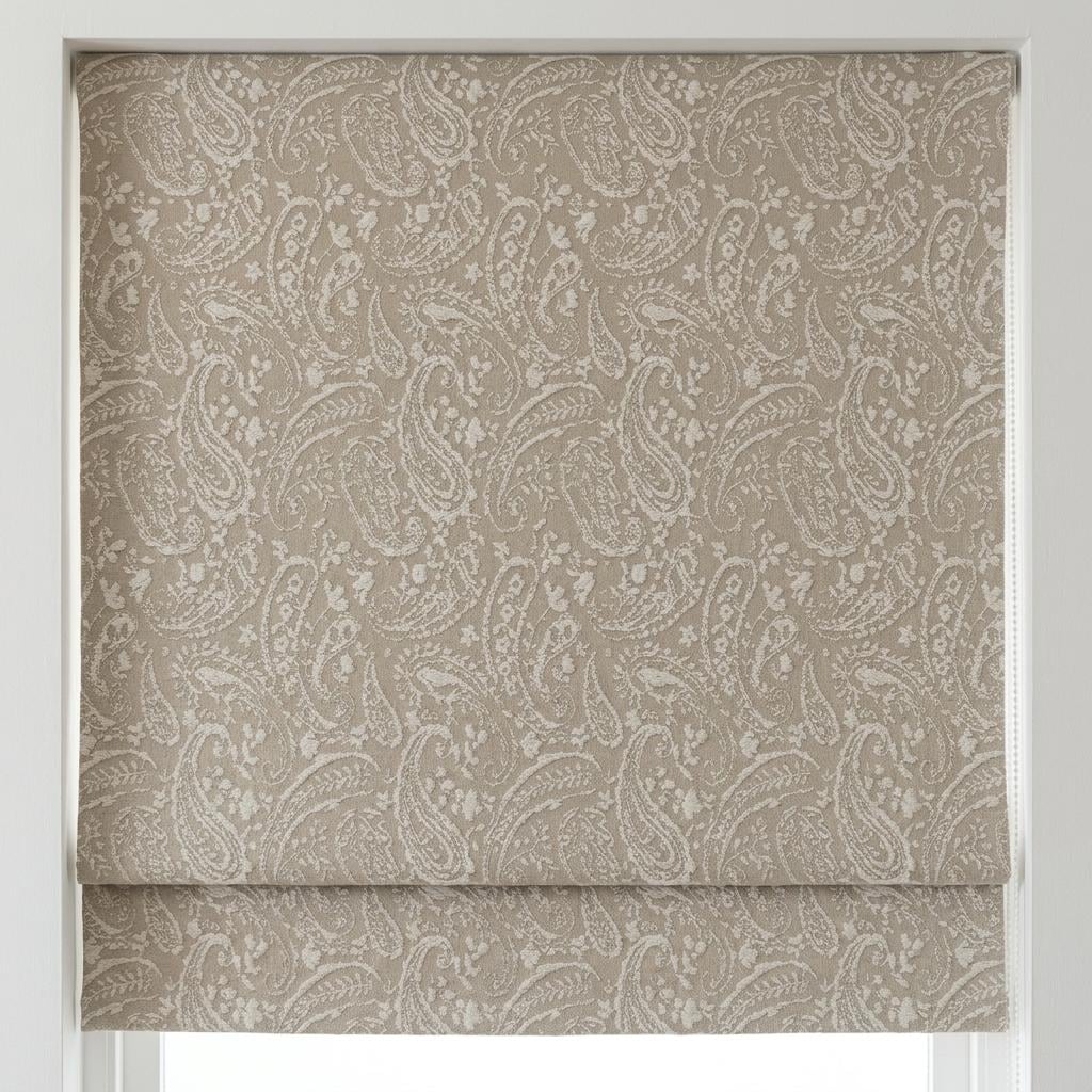 Natural Beige Linen Roman Shade, Ivory Paisley Floral Embroidered Blind, Custom Corded Blackout Window Shade — image 7