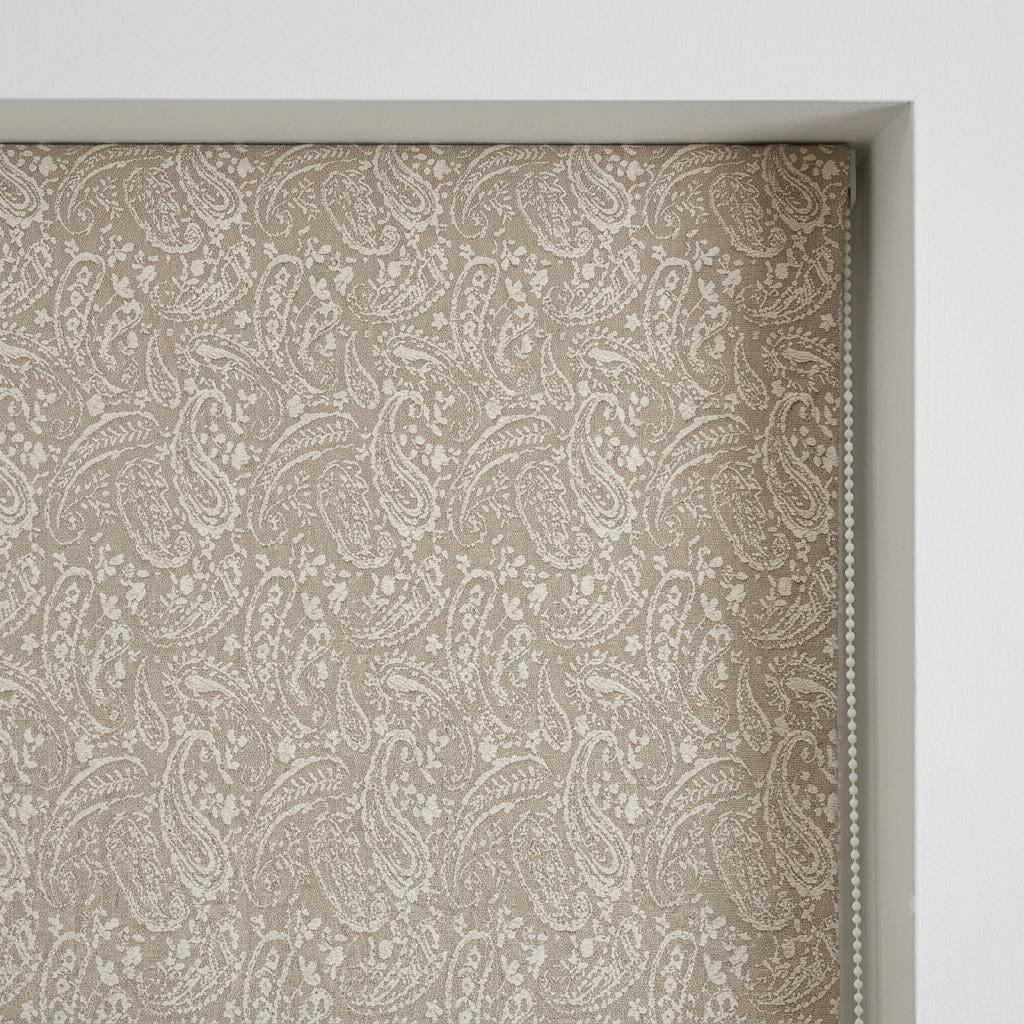 Natural Beige Linen Roman Shade, Ivory Paisley Floral Embroidered Blind, Custom Corded Blackout Window Shade — image 4